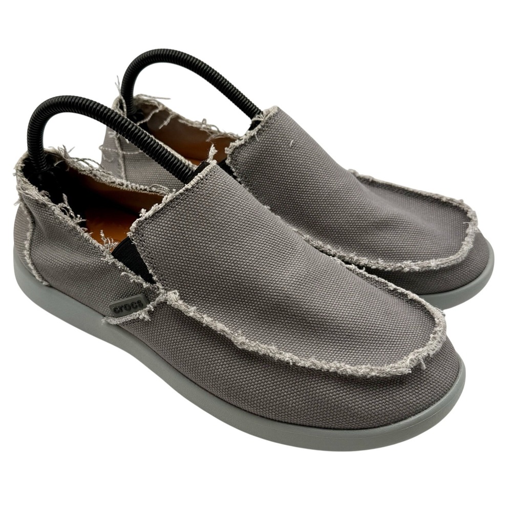 Crocs Santa Cruz Shoes Men 9 Beige Gray Canvas Slip On Loafer Comfort Casual